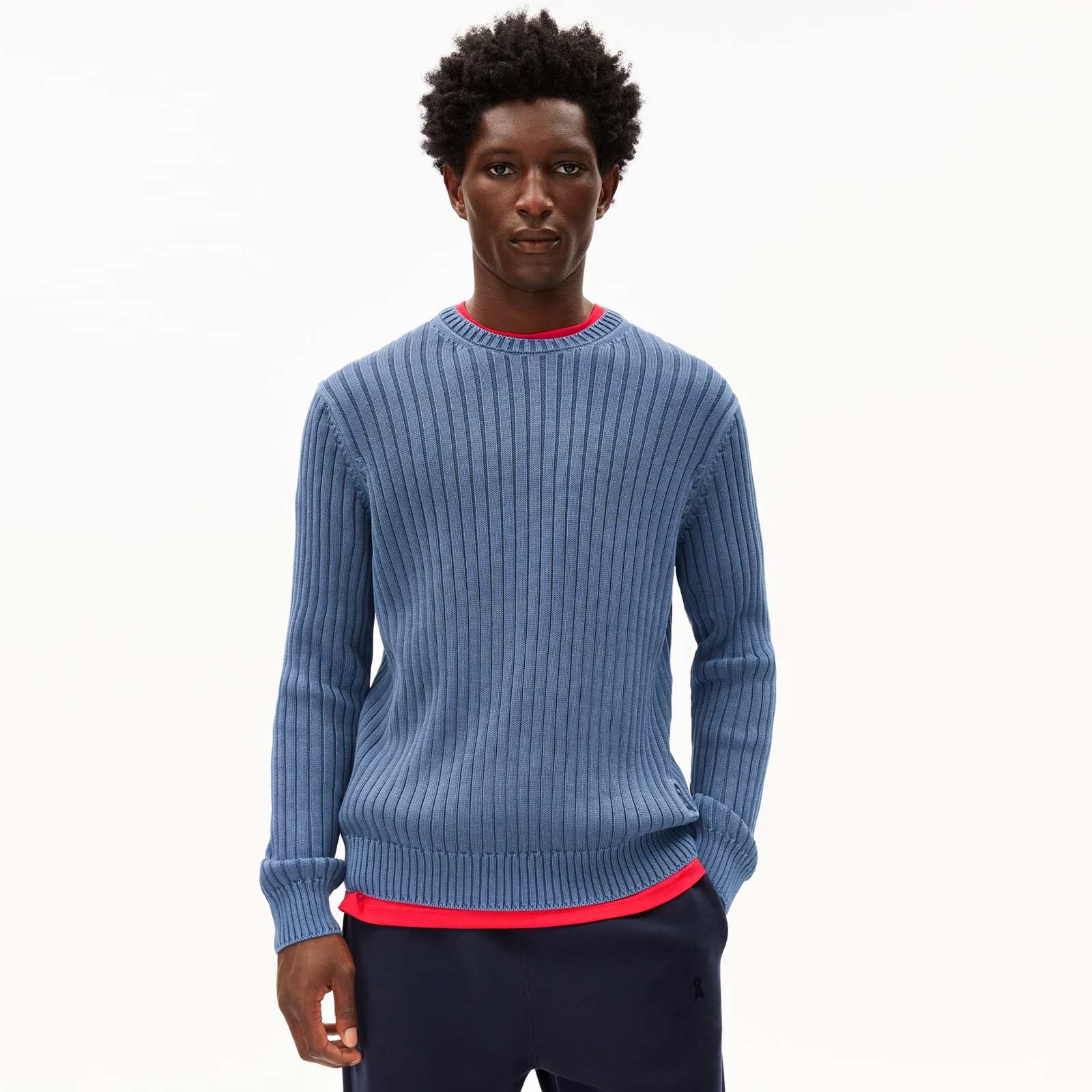 Pigment Dye Rib Knit Sweater light tinted navy