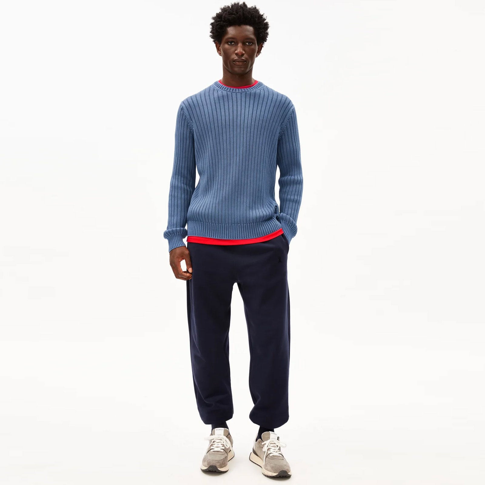 Pigment Dye Rib Knit Sweater light tinted navy