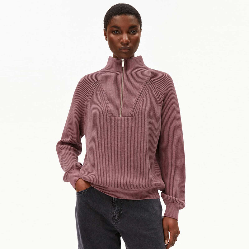 Ronyiaas GMT Dye Half Zip Jumper dark berry Armedangels