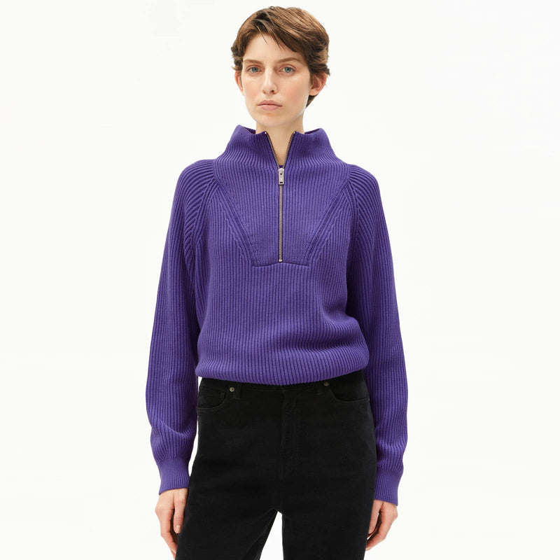 Ronyiaas GMT Dye Half Zip Jumper indigo lilac Armedangels
