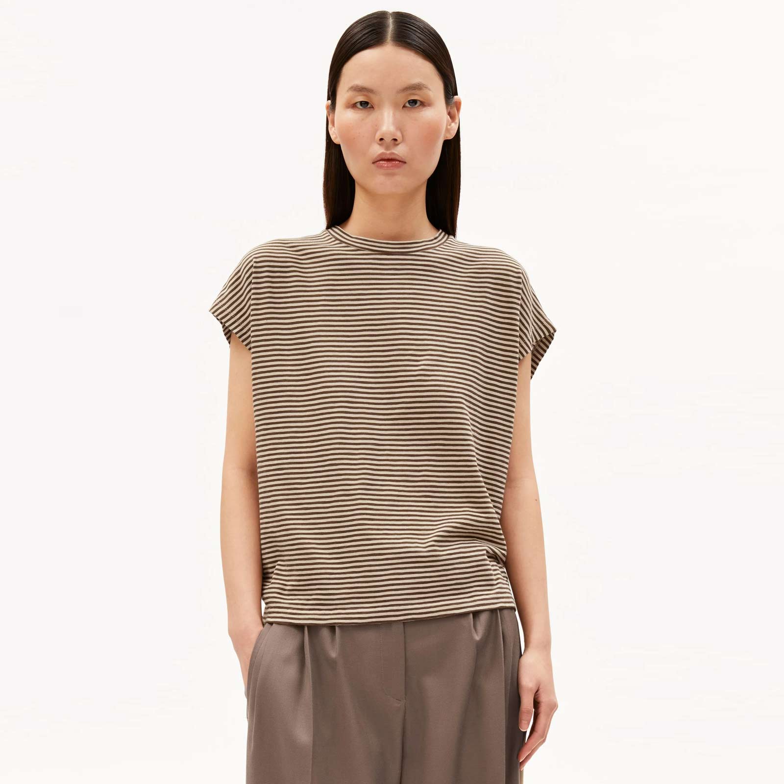 Slub Jersey Stripe T-Shirt sand stone/dried palm Armedangels