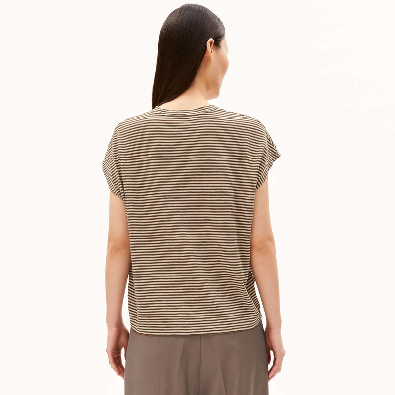 Slub Jersey Stripe T-Shirt sand stone/dried palm Armedangels