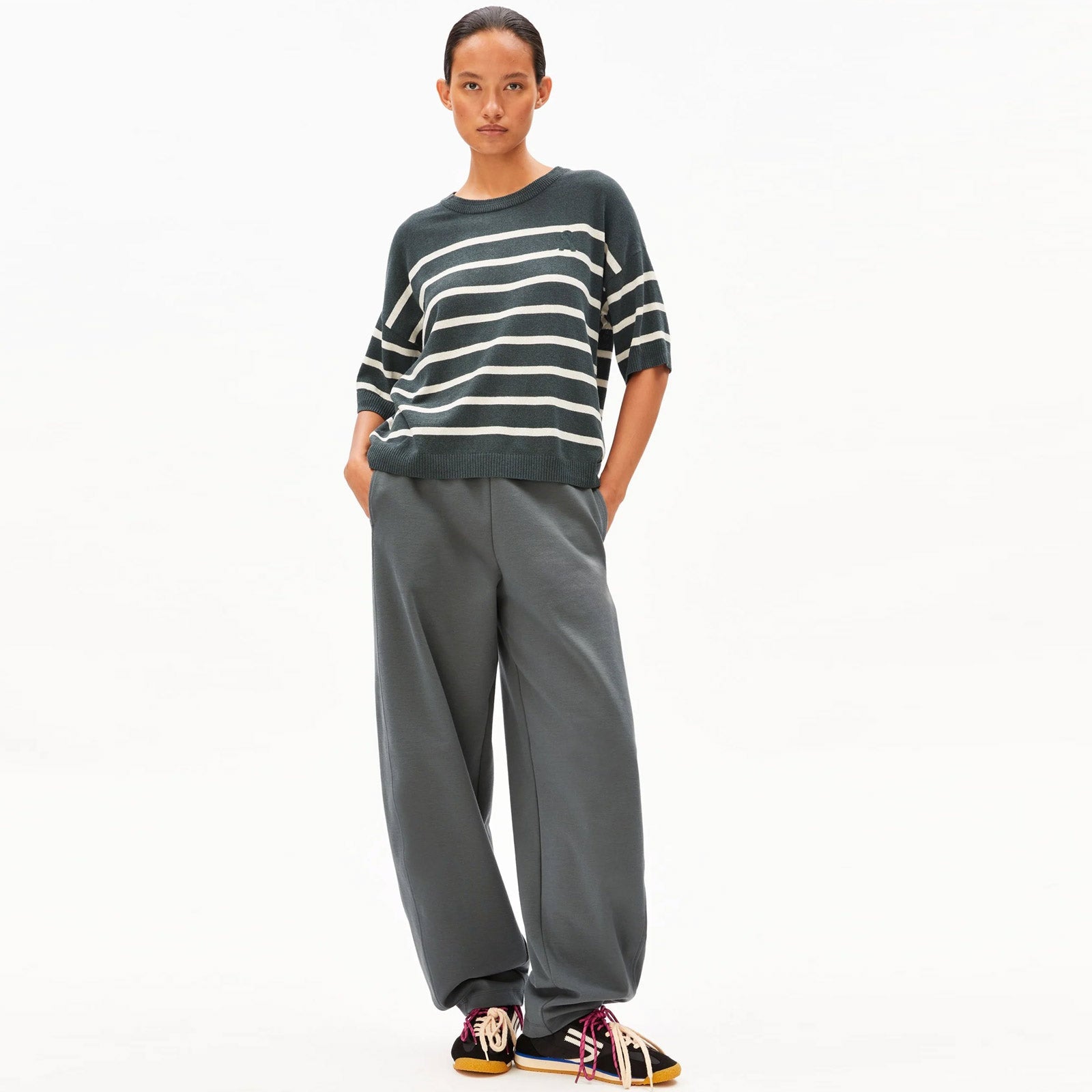 Stripe Linen Blend Sweater space steel undyed Armedangels