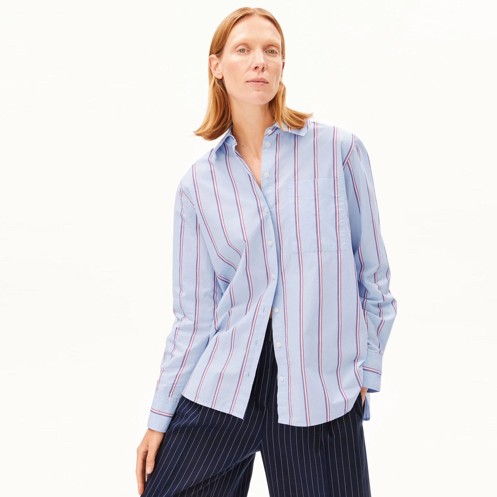 Stripe Loose Shirt Blouse morning sky/mars red Armedangels