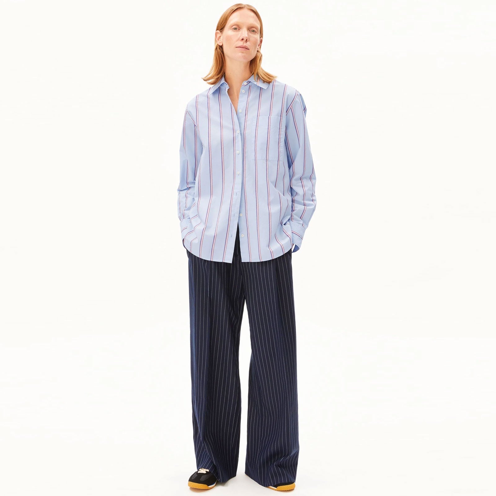 Stripe Loose Shirt Blouse morning sky/mars red Armedangels