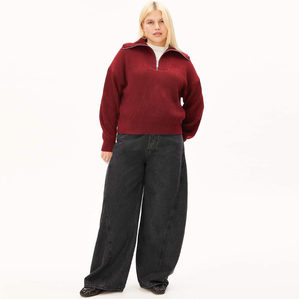 Troyer Vanisé Rib Knit Sweater velvet red