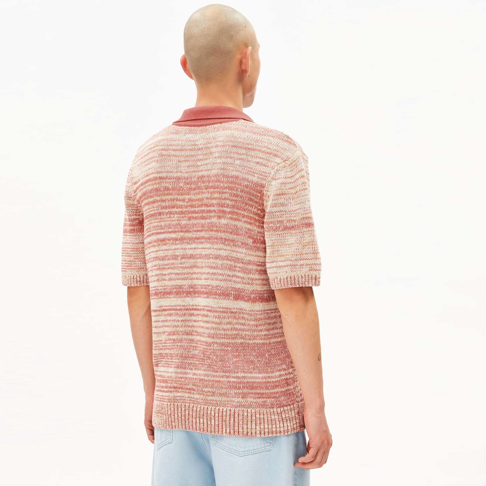 Yarnmix Knit Poloshirt tabasco red/oatmilk sunflower Armedangels