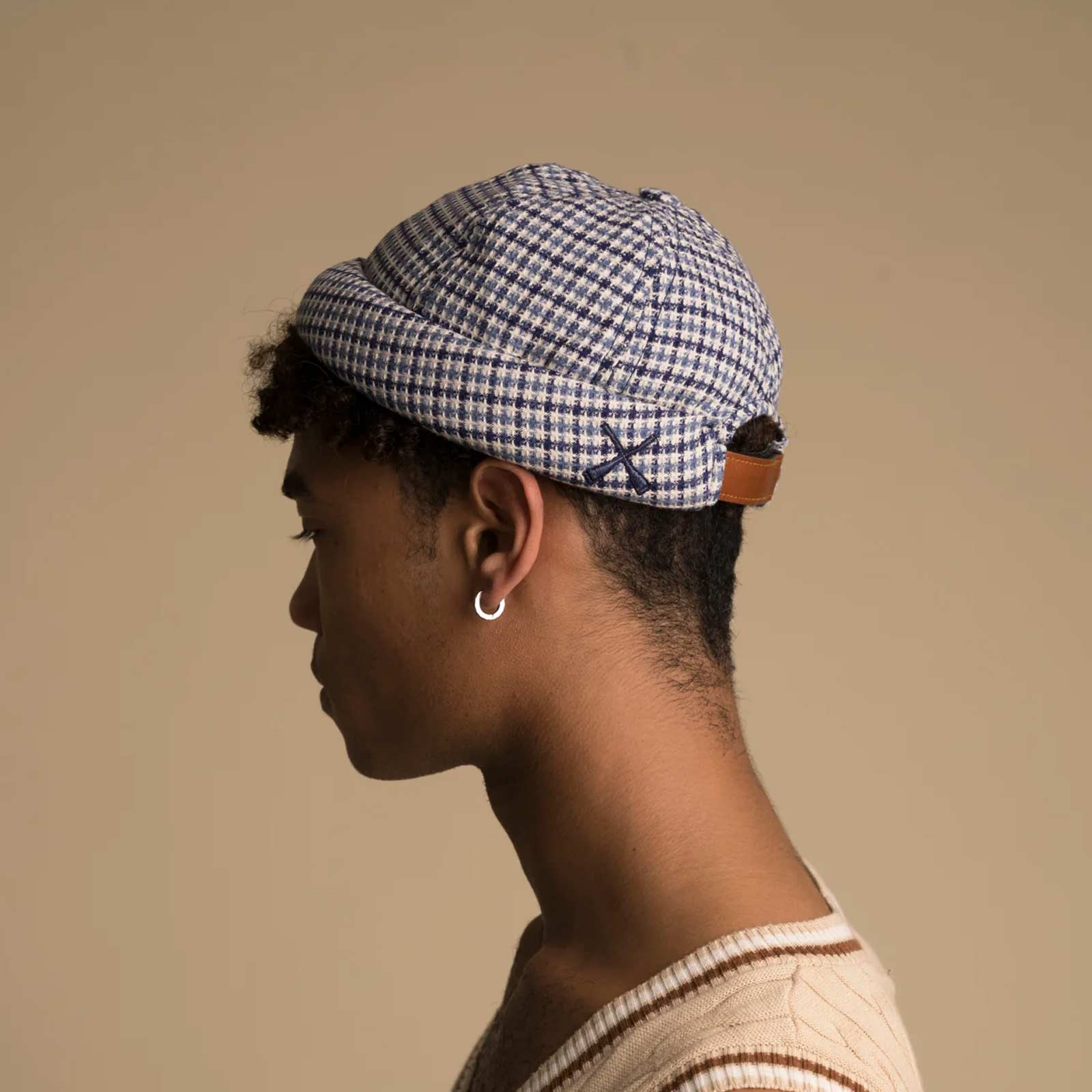 Miki Linen Hat check blue Beton Cire