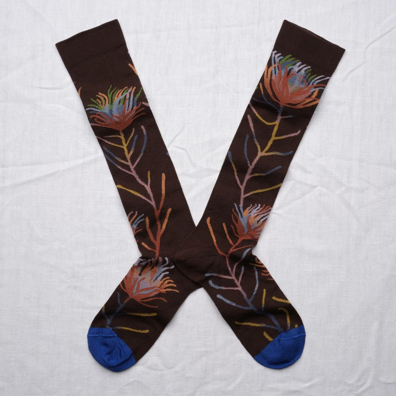Fleur marron-foncé Knee Socks BO901 Bonne Maison
