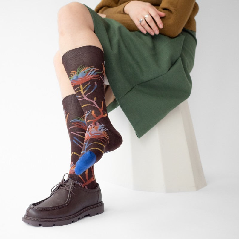 Fleur marron-foncé Knee Socks BO901 Bonne Maison