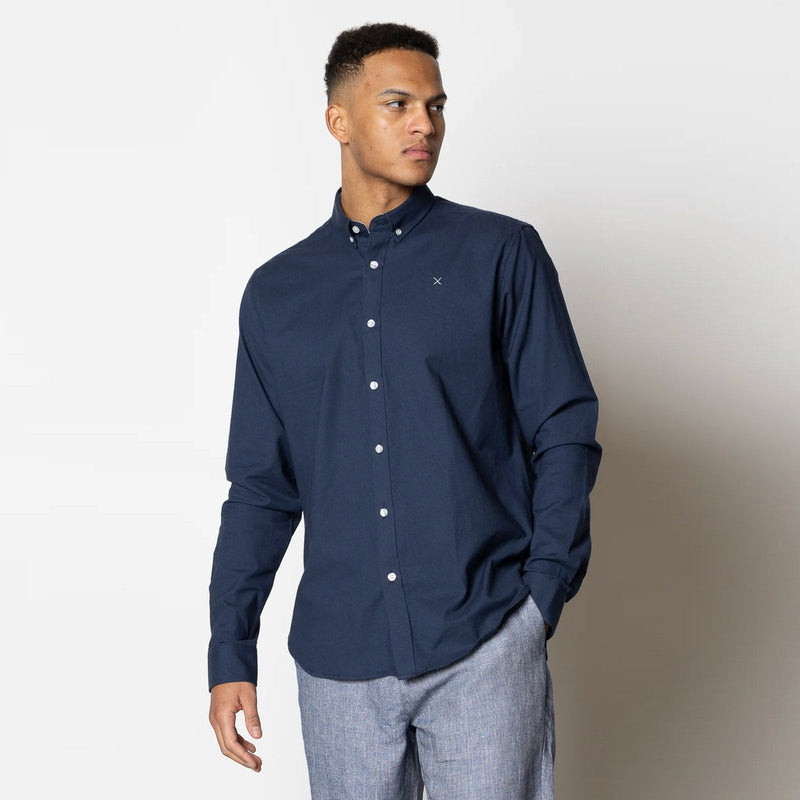 Oxford Mandarin Collar Stretch Shirt navy Clean Cut Copenhagen