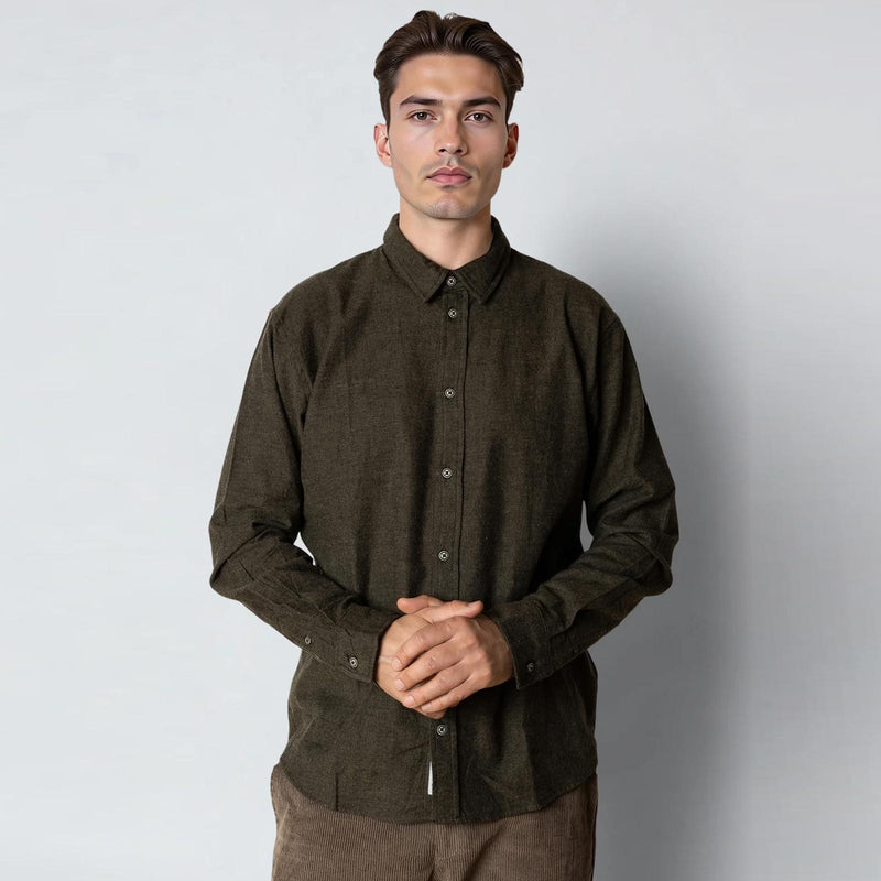 Russel Flannel Shirt dark army melange Clean Cut Copenhagen