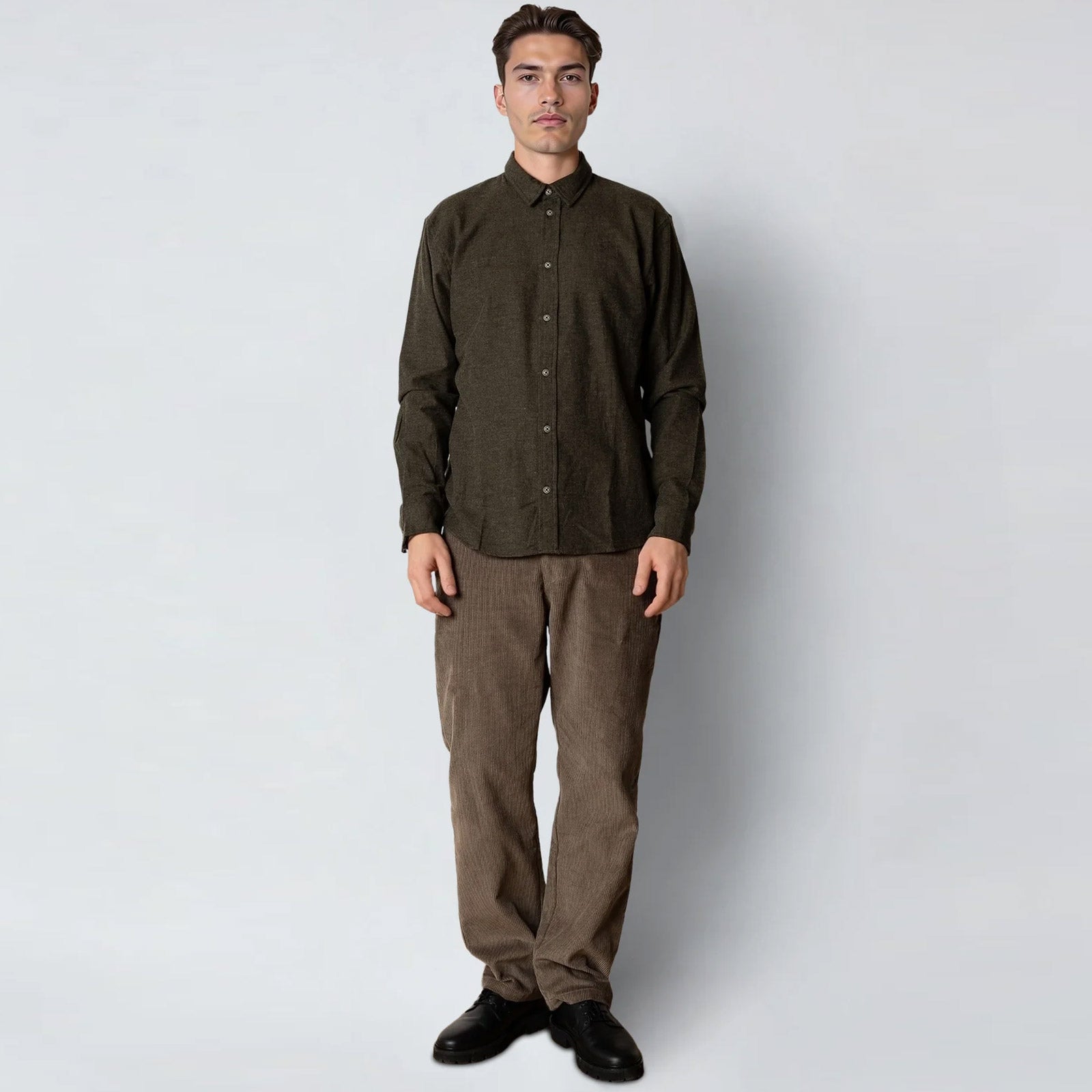Russel Flannel Shirt dark army melange Clean Cut Copenhagen