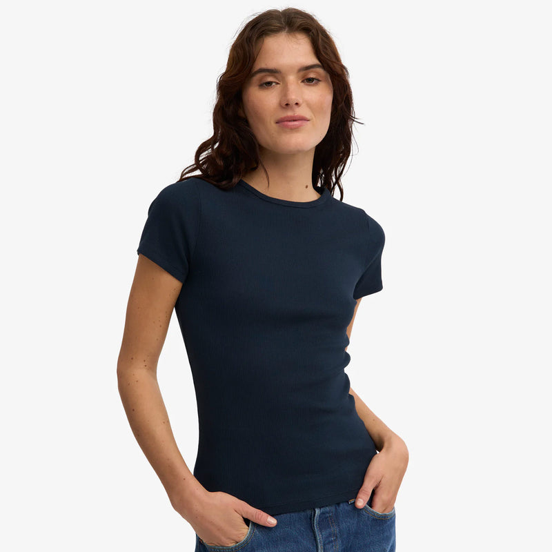 W Organic Rib SS T-Shirt navy blue