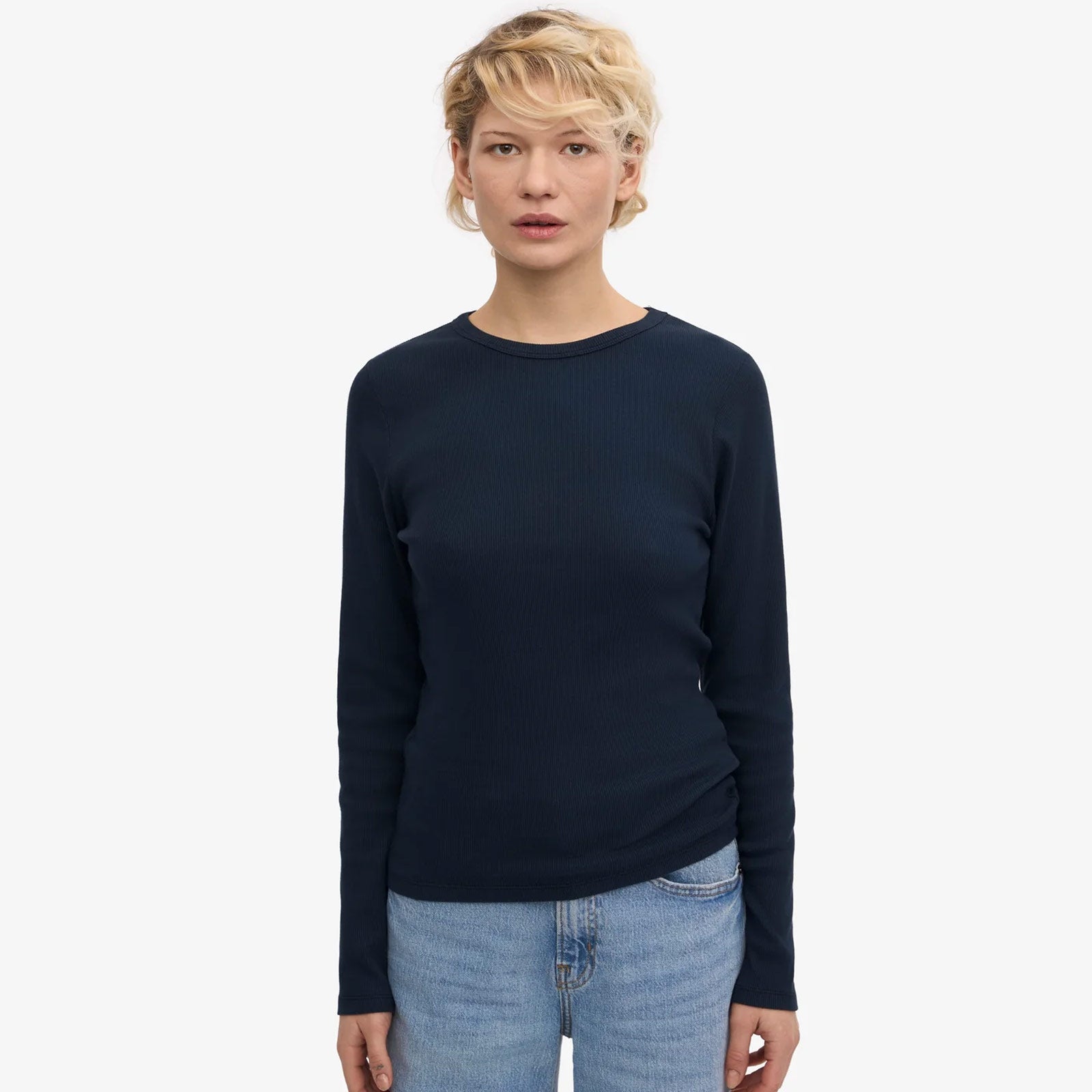 Women Organic Rib LS T-Shirt navy blue