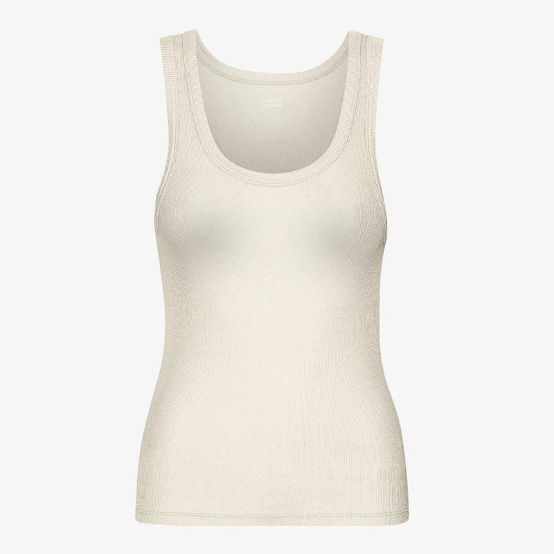 Women Organic Rib Tank Top ivory white