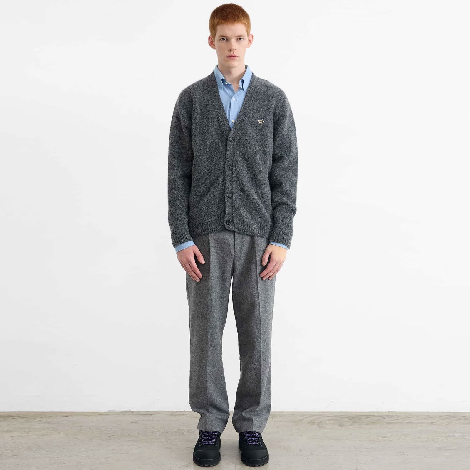 Duck Patch Cardigan plain grey Edmmond Studios
