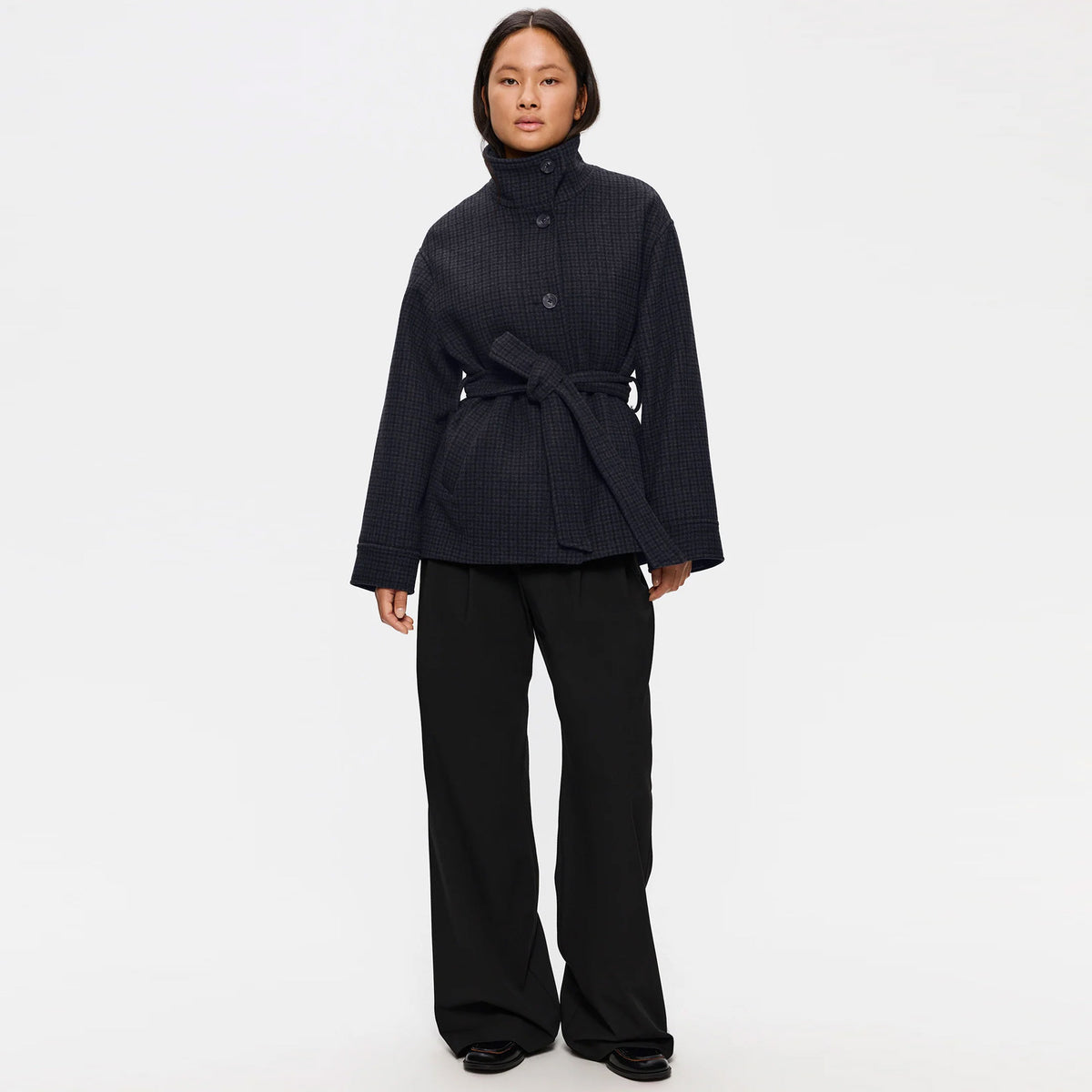 Alendra Wool Coat grey check