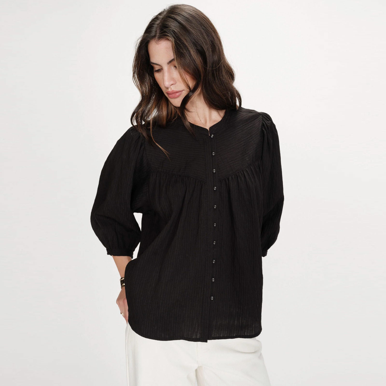 Balloon-Sleeve Blouse Vanille noir Grace & Mila