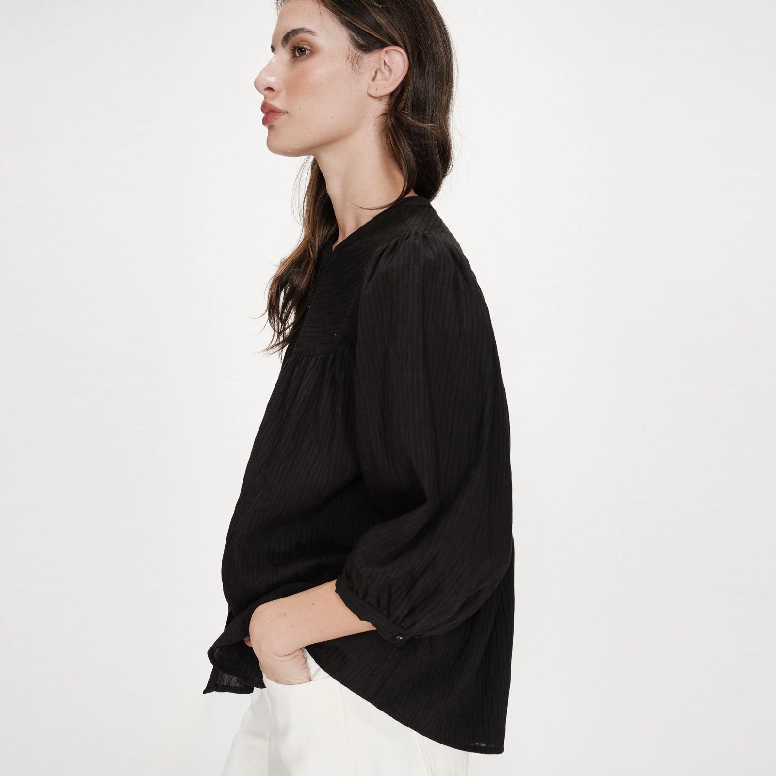 Balloon-Sleeve Blouse Vanille noir Grace & Mila