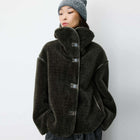 Amelio Oversized Buttoned Faux-Fur Coat kaki