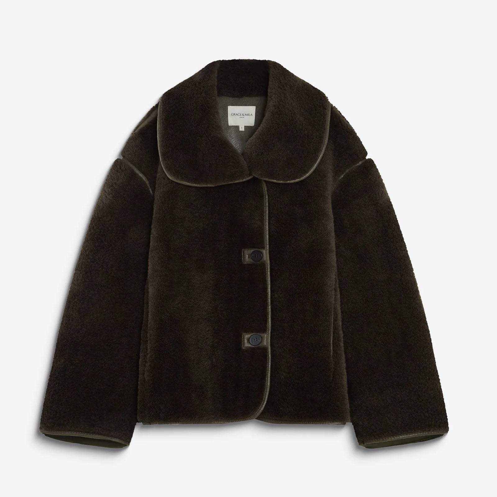 Amelio Oversized Buttoned Faux-Fur Coat kaki