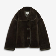 Amelio Oversized Buttoned Faux-Fur Coat kaki