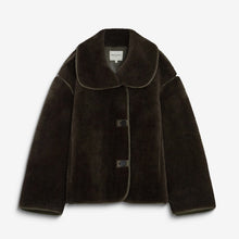 Amelio Oversized Buttoned Faux-Fur Coat kaki