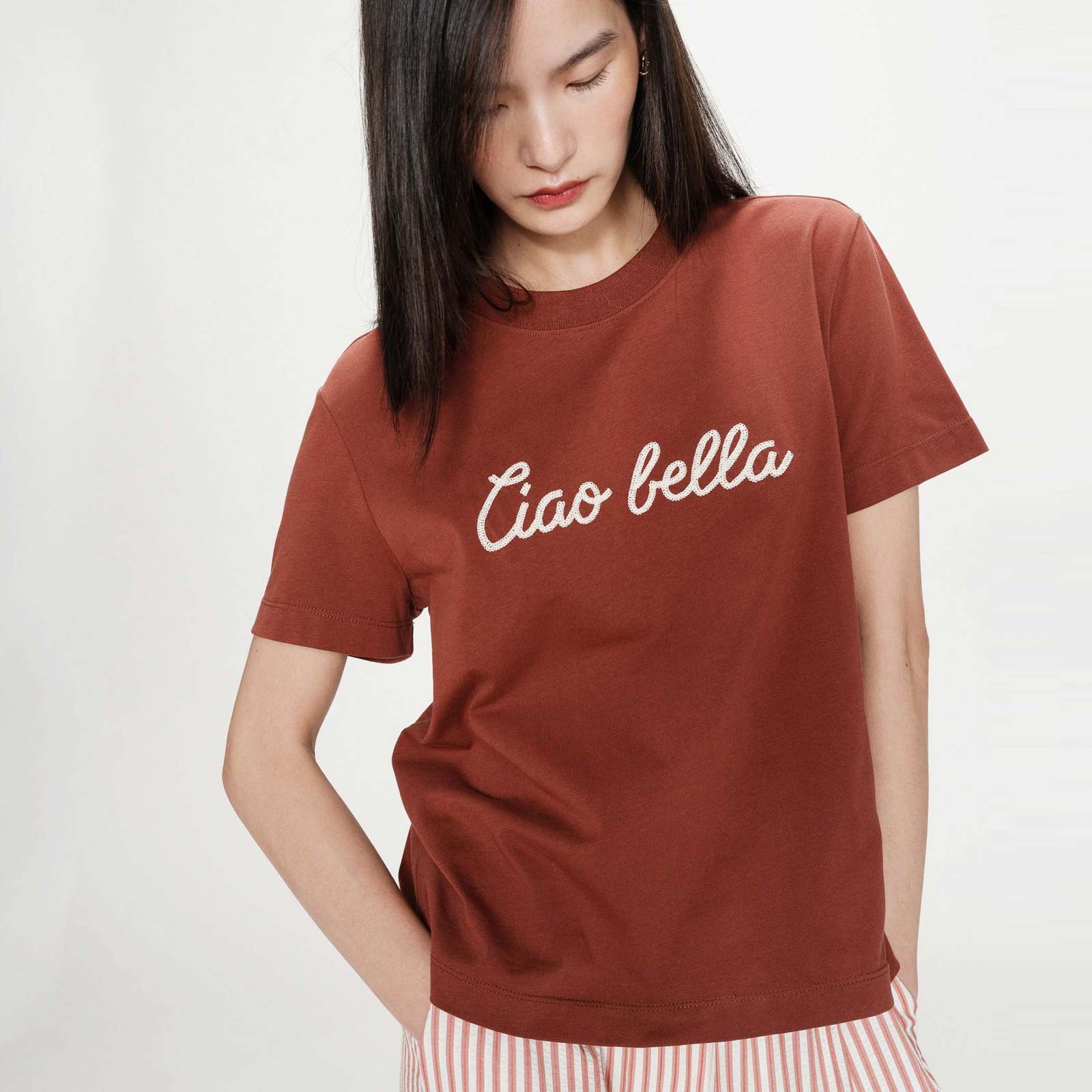 Embroidered T-Shirt Vanders terracotta Grace & Mila