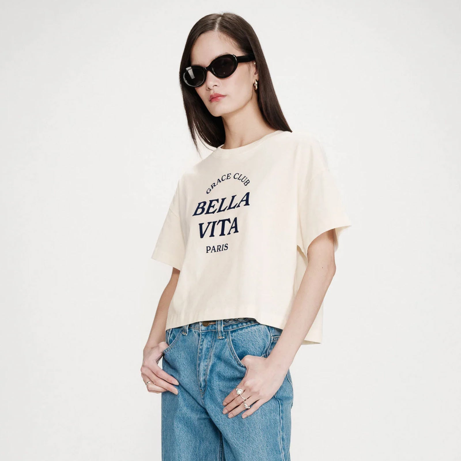 Oversized Slogan Top Voss ecru Grace & Mila