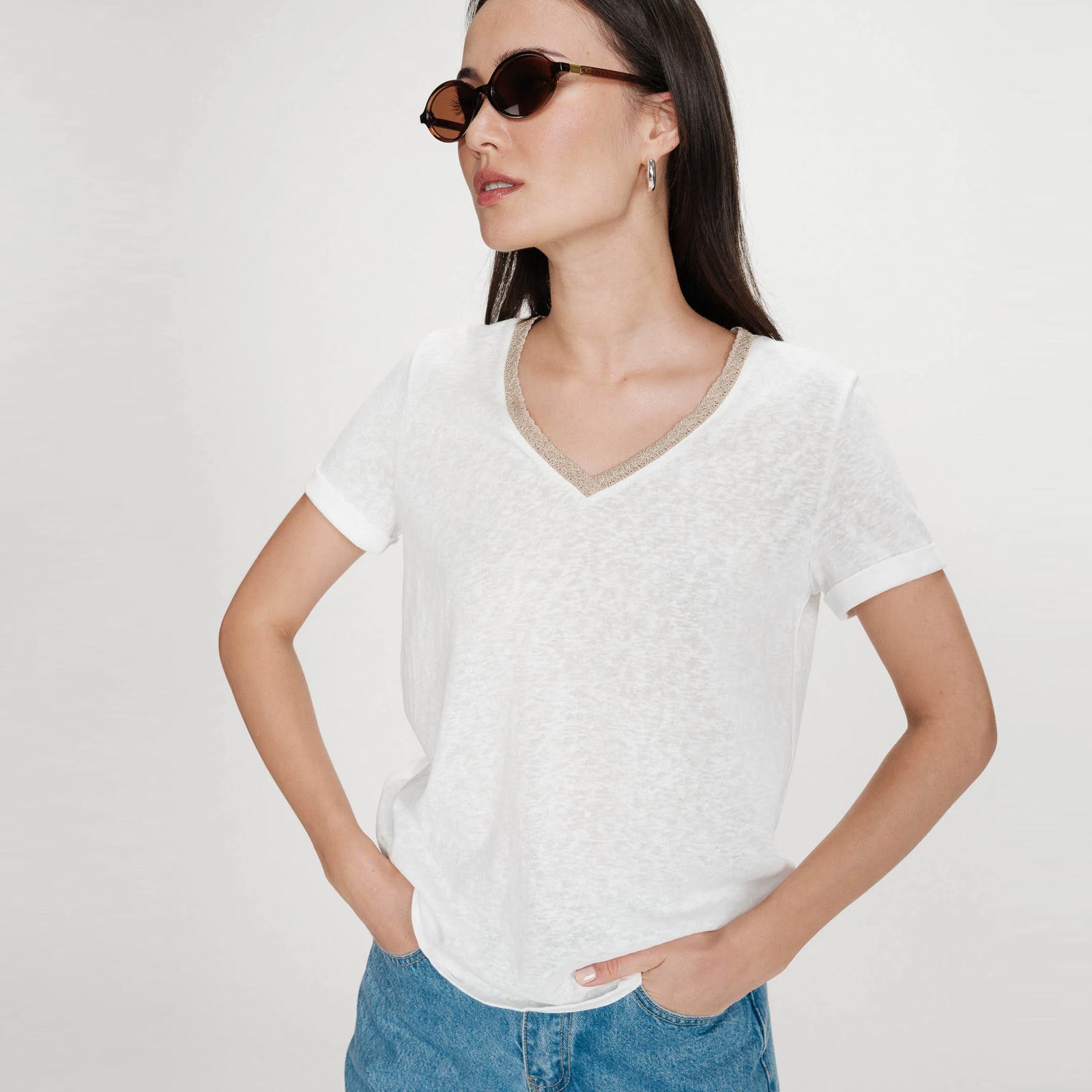 V-Neck T-Shirt Vasco ivoire Grace & Mila