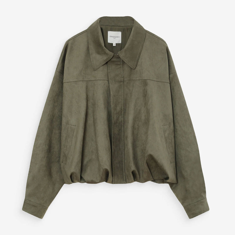 Suedine Bomber Jacket Verve kaki Grace & Mila