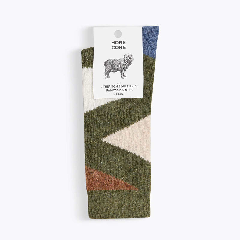Lambswool Blend Fantasy Triangles Socks khaki/multi Homecore