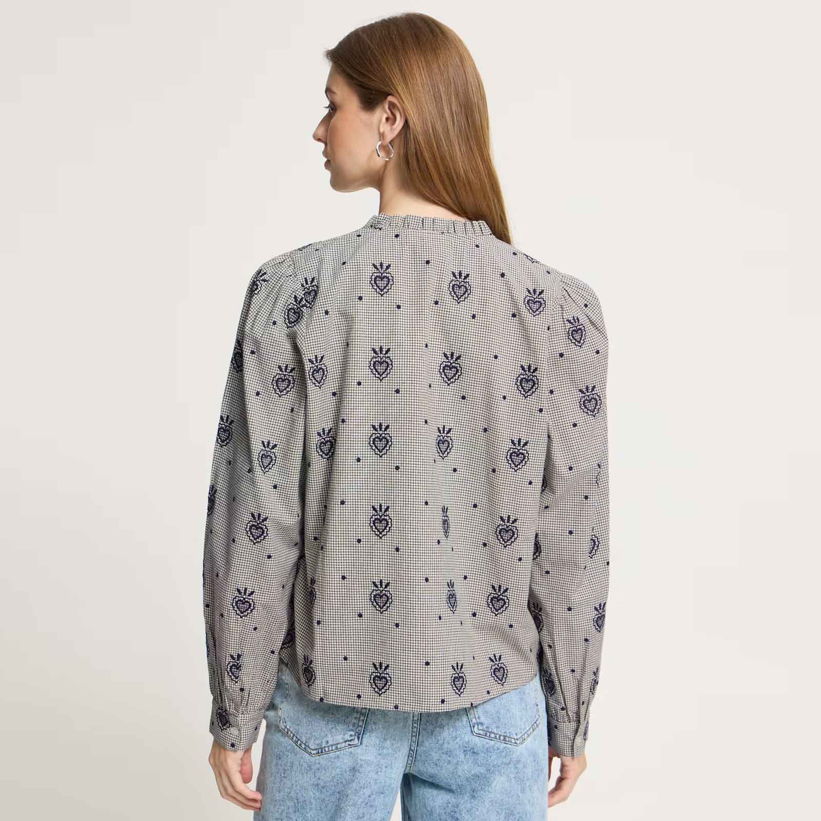IHEloza Shirt birch/dark blue check w. emb/white