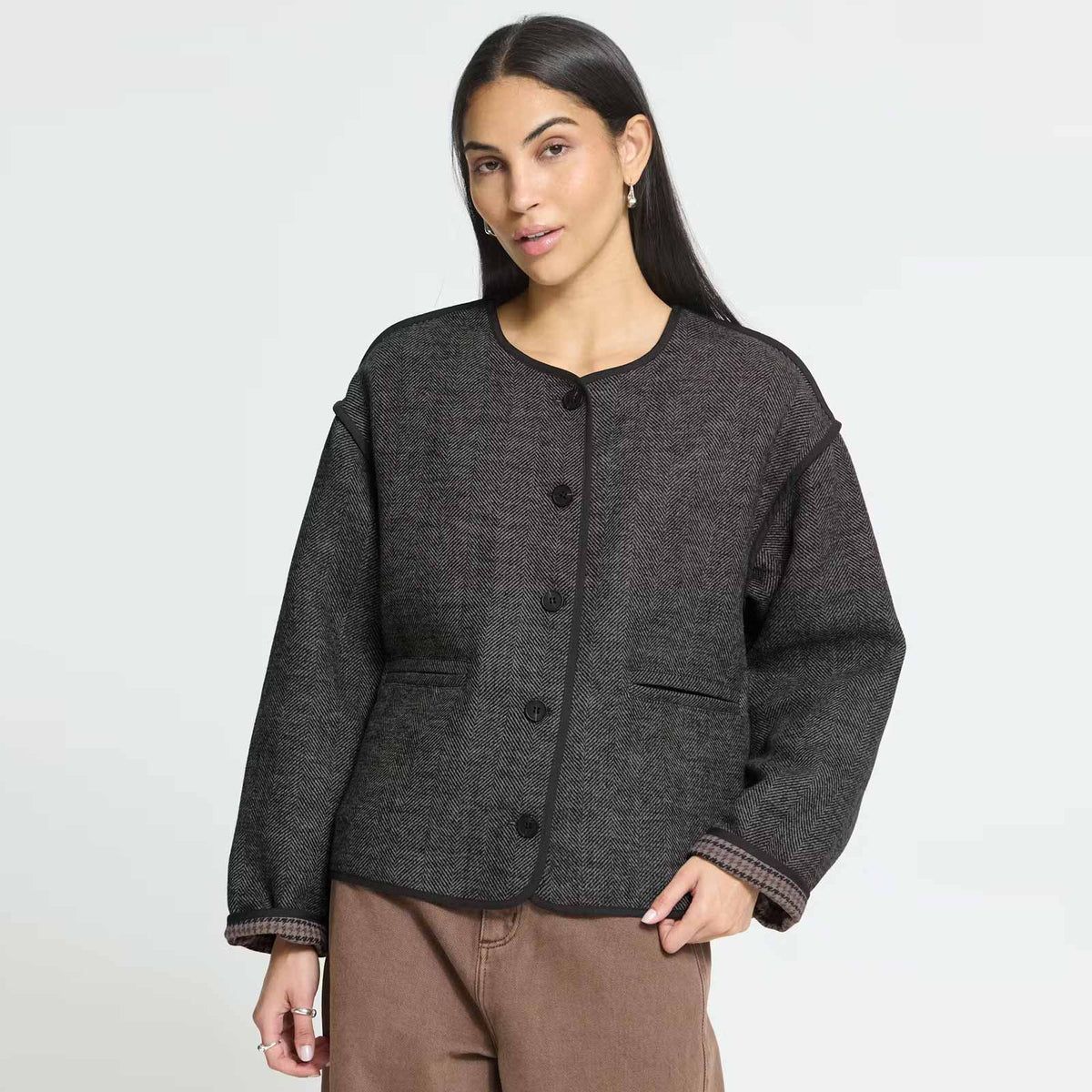 IHFrava Jacket black herringbone