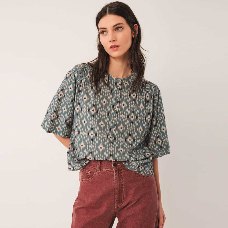 Allover Print Cotton Blouse azul vintage INDI&COLD