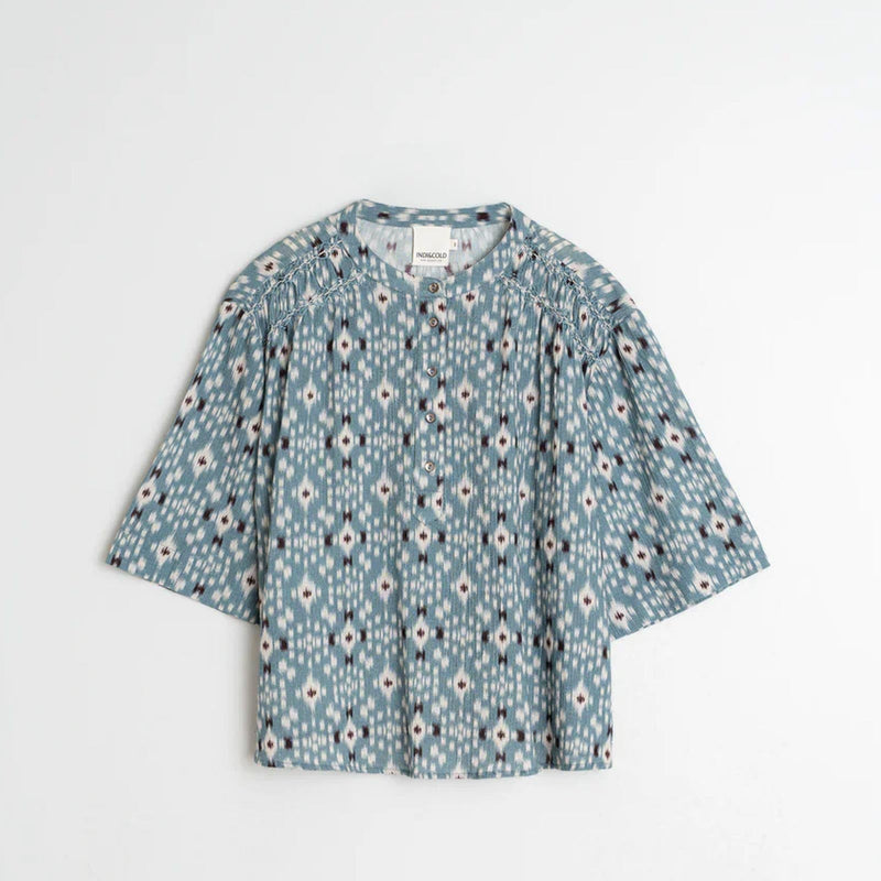 Allover Print Cotton Blouse azul vintage INDI&COLD