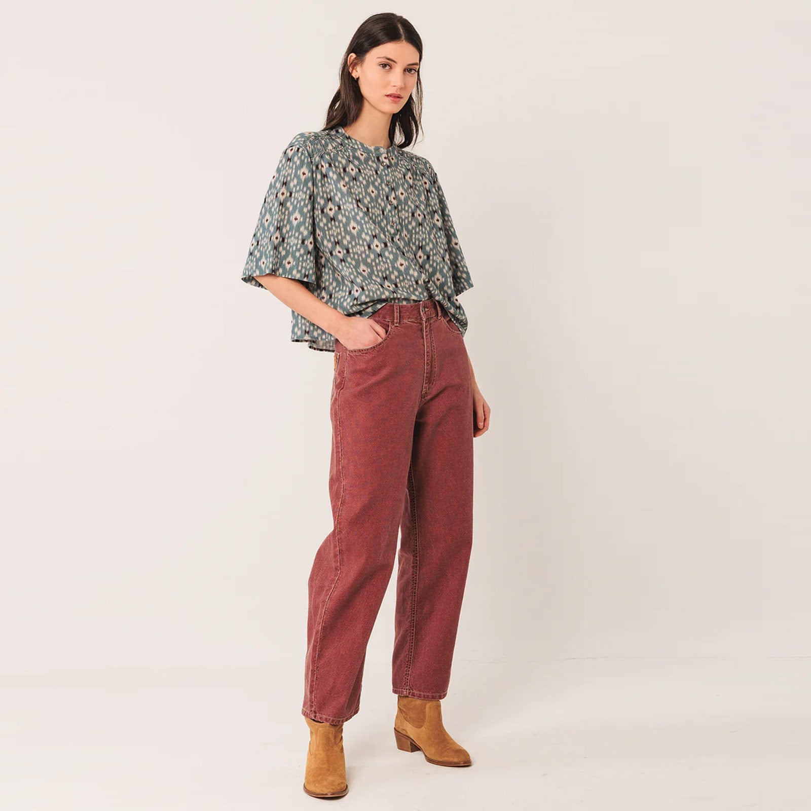 Allover Print Cotton Blouse azul vintage INDI&COLD