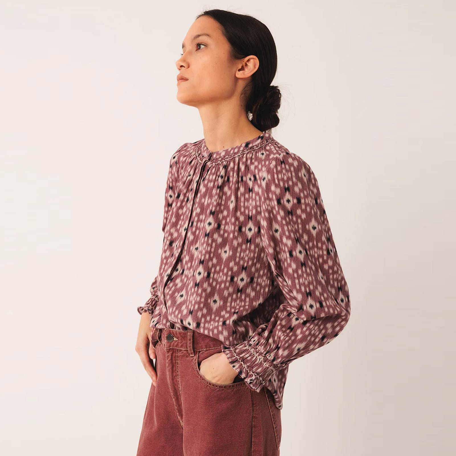 Allover Print Cotton Blouse malva INDI&COLD