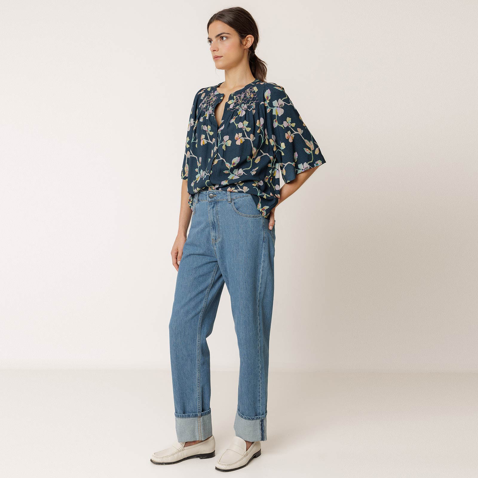 Allover Print Viscose Blouse marino INDI&COLD