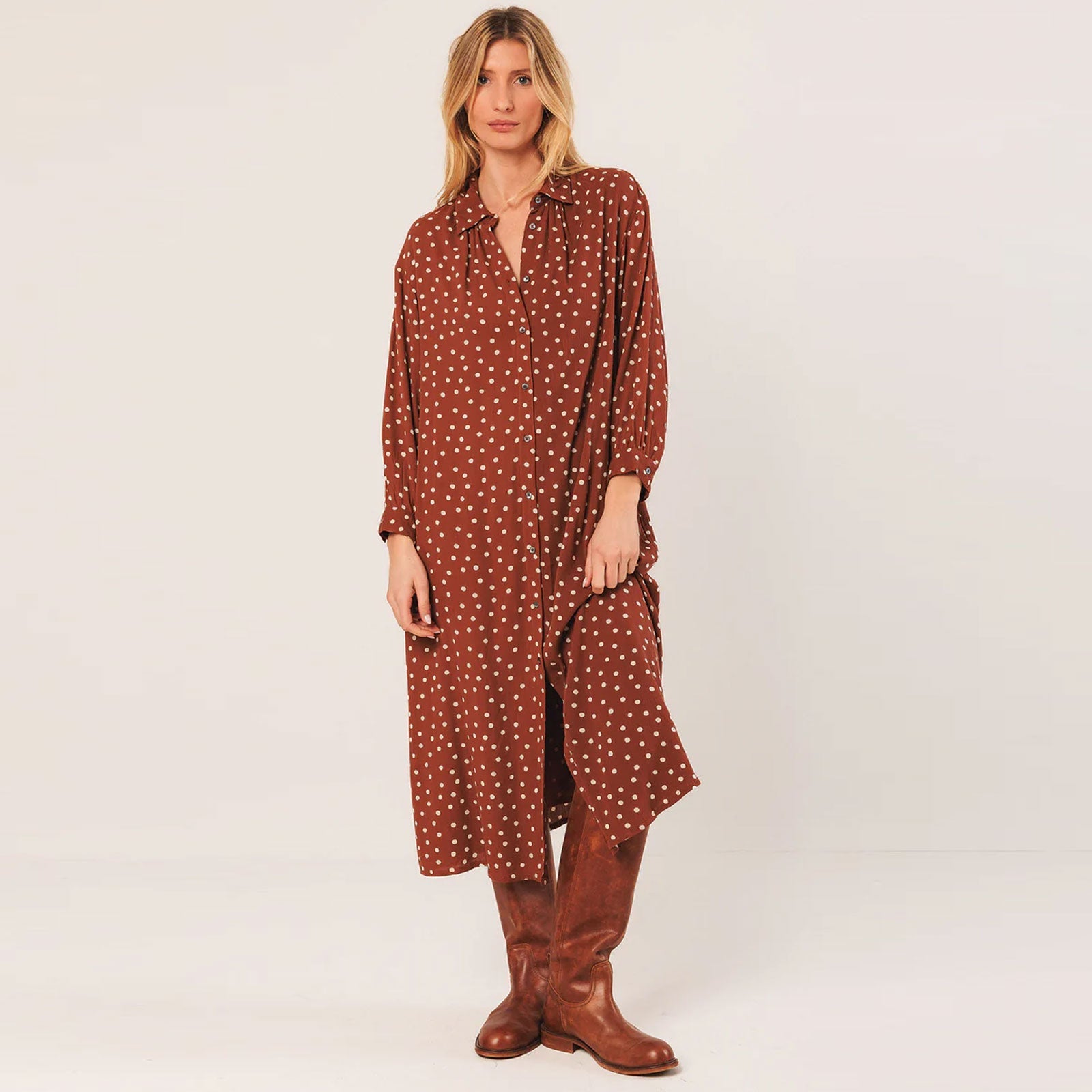 Allover Print Viscose Dress terracota INDI&COLD