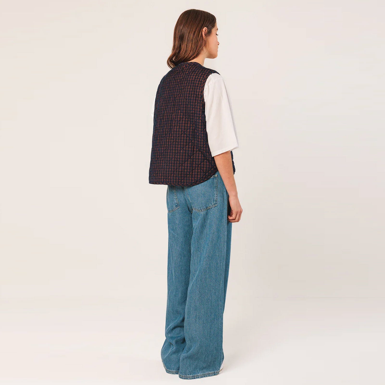 Cotton Check Vest marino INDI&COLD