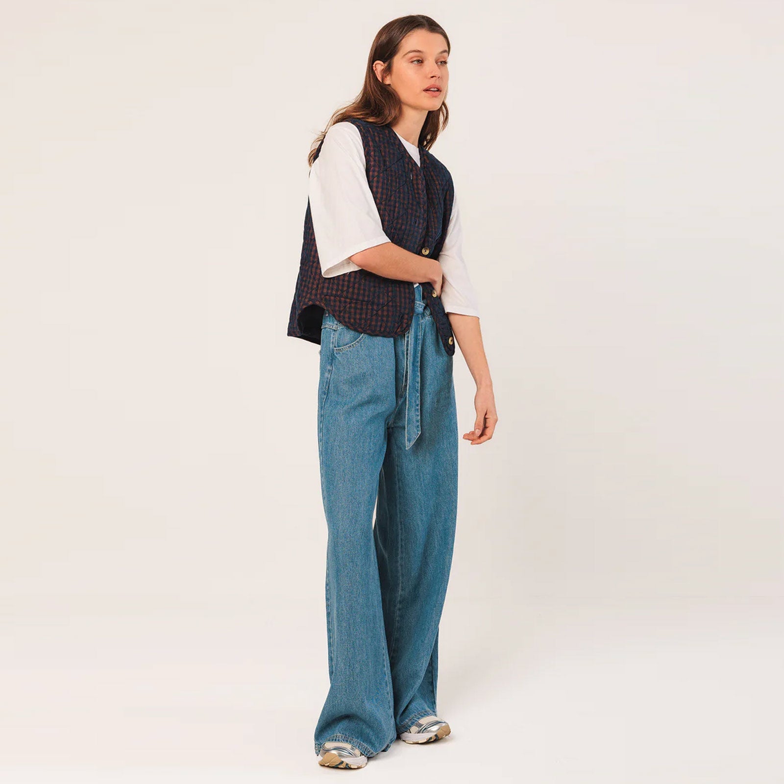 Cotton Check Vest marino INDI&COLD