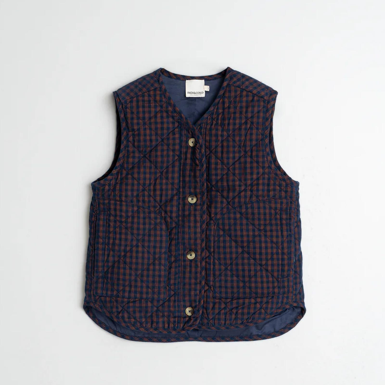 Cotton Check Vest marino INDI&COLD