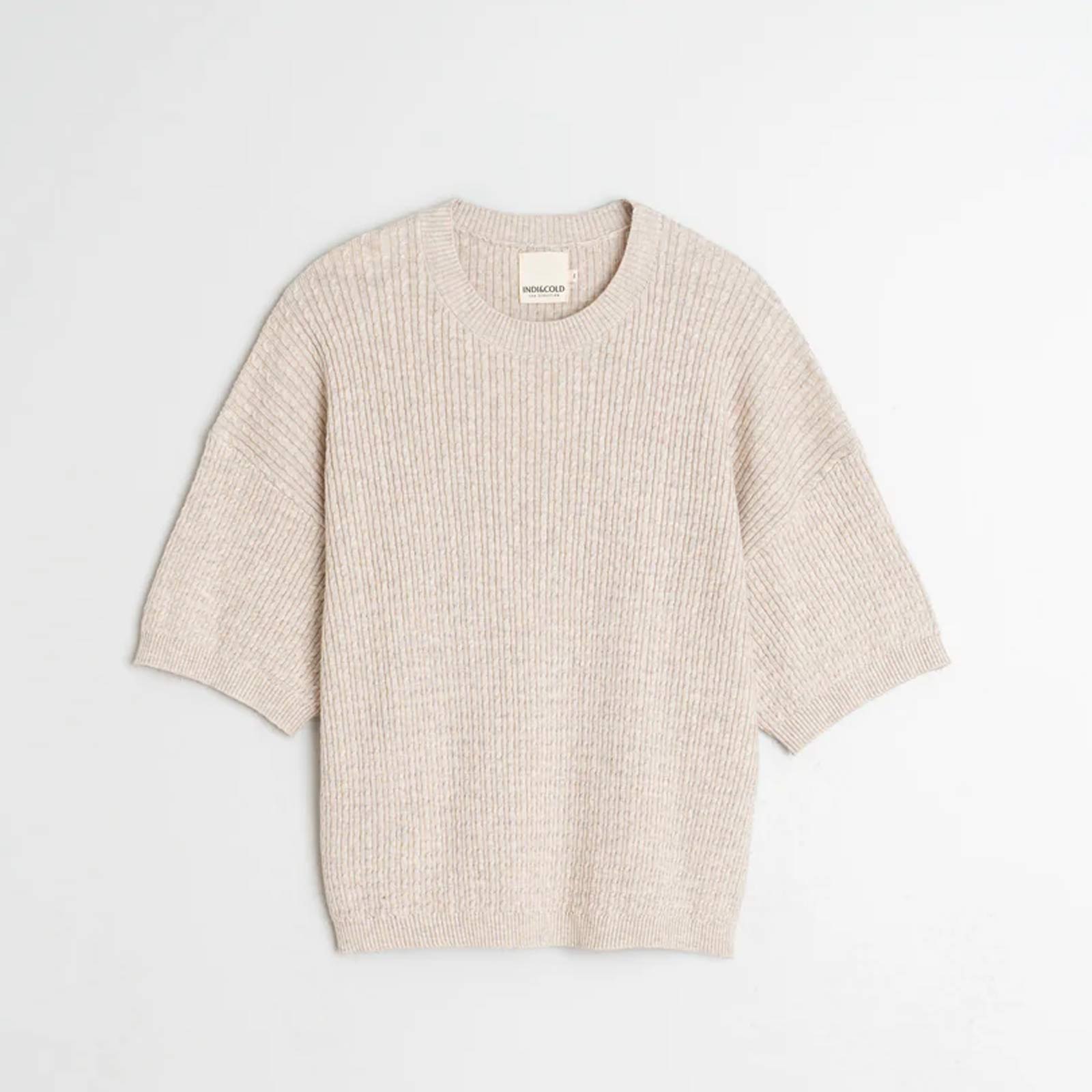 Cotton Knit Short Sleeve Jumper beige INDI&COLD