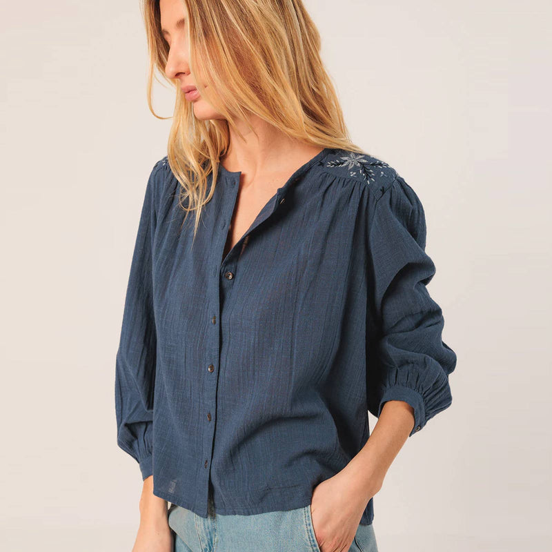 Embroidery Cotton Blouse indigo INDI&COLD