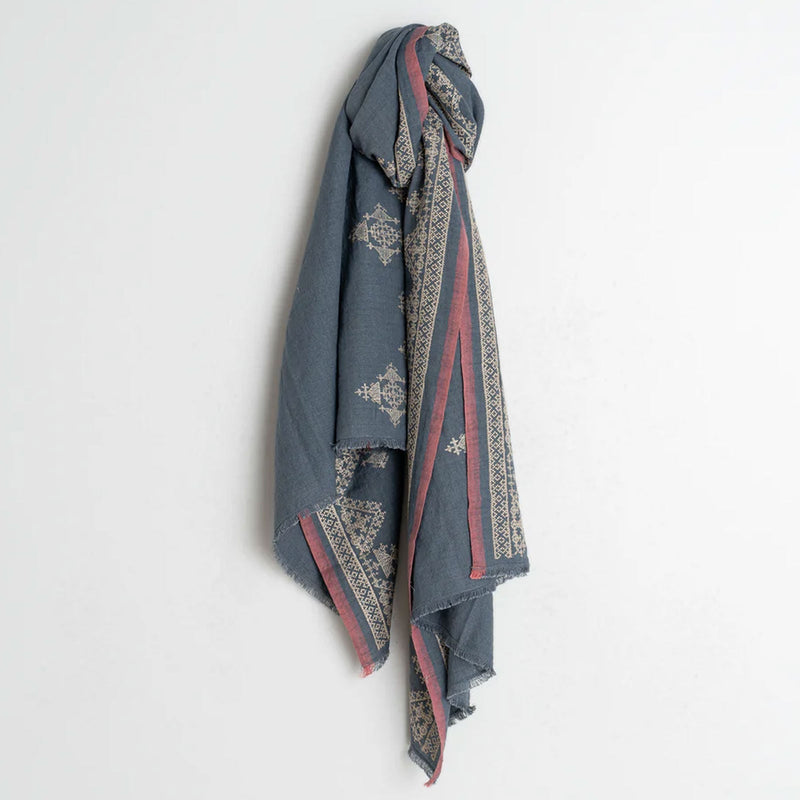 Embroidery Cotton Scarf indigo INDI&COLD
