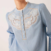 Embroidery Stripe Cotton Blouse azul INDI&COLD