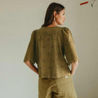 Eyelet Embroidery Blouse khaki INDI&COLD