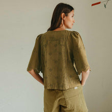 Eyelet Embroidery Blouse khaki INDI&COLD